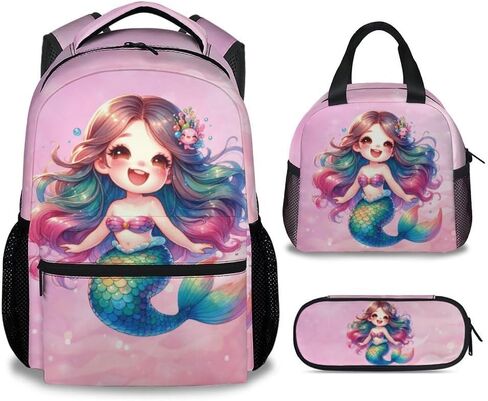 Girls Backpack for School, Mermaid Backpack for Elementary Preschool, Cute Kid Backpacks with Lunch Box and Pencil Case, 17" Lightweight Large Capacity Aesthetic Bookbag in Saudi Arabia