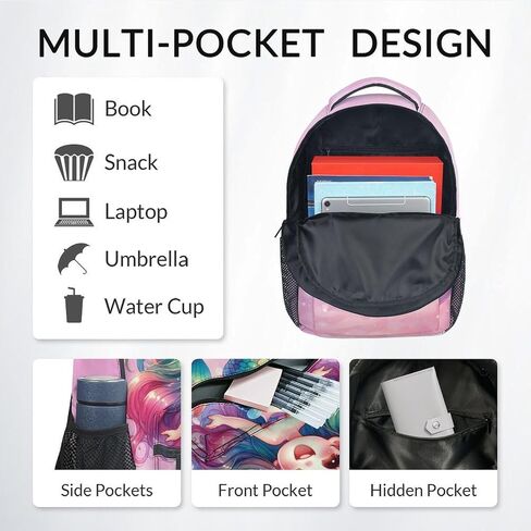 Girls Backpack for School, Mermaid Backpack for Elementary Preschool, Cute Kid Backpacks with Lunch Box and Pencil Case, 17" Lightweight Large Capacity Aesthetic Bookbag in Saudi Arabia