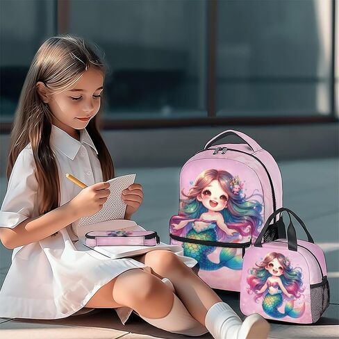 Girls Backpack for School, Mermaid Backpack for Elementary Preschool, Cute Kid Backpacks with Lunch Box and Pencil Case, 17" Lightweight Large Capacity Aesthetic Bookbag in Saudi Arabia