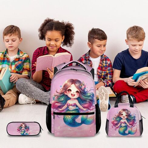 Girls Backpack for School, Mermaid Backpack for Elementary Preschool, Cute Kid Backpacks with Lunch Box and Pencil Case, 17" Lightweight Large Capacity Aesthetic Bookbag in Saudi Arabia