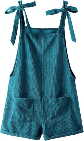 OYOANGLE Women's Strap Tie Knot Shoulder Pocket Front Romper Corduroy Overall Shorts Jumpsuit in Saudi Arabia