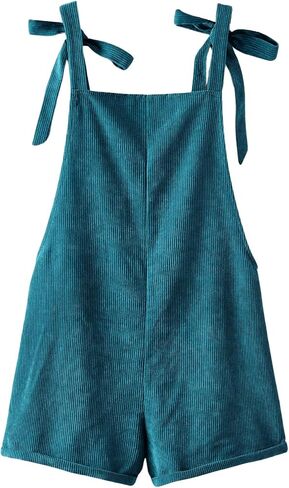 OYOANGLE Women's Strap Tie Knot Shoulder Pocket Front Romper Corduroy Overall Shorts Jumpsuit in Saudi Arabia