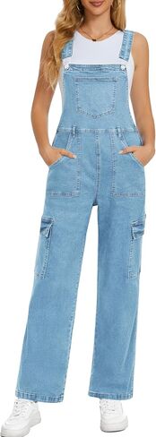 BISUAL Denim Overalls For women Casual Bib Jean Overalls Loose Fit Womens Overalls Denim Adjustable Strap Denim Jumpsuit in Saudi Arabia
