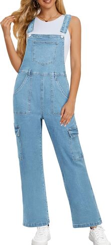 BISUAL Denim Overalls For women Casual Bib Jean Overalls Loose Fit Womens Overalls Denim Adjustable Strap Denim Jumpsuit in Saudi Arabia