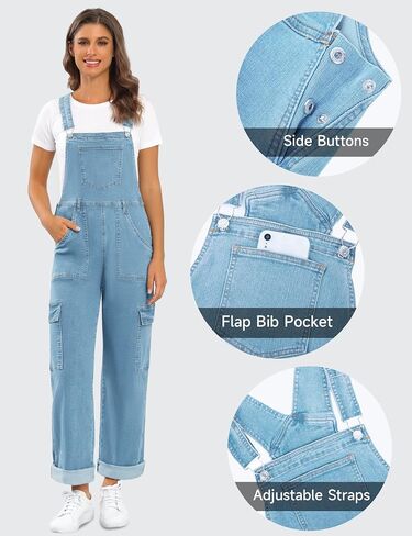 BISUAL Denim Overalls For women Casual Bib Jean Overalls Loose Fit Womens Overalls Denim Adjustable Strap Denim Jumpsuit in Saudi Arabia