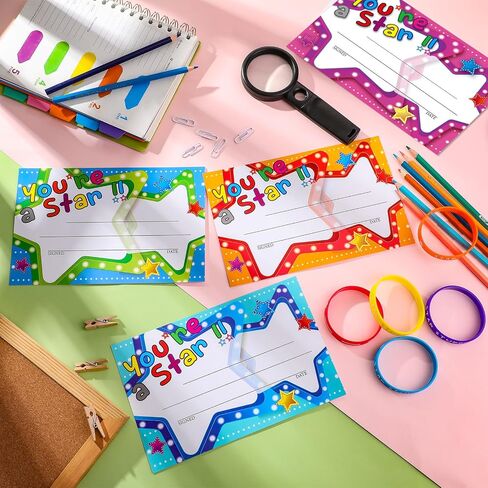 Junkin 32 Pcs Star Student Certificate Award Wristband Happy Birthday Certificate Recognition Award Gifts Congrats Star of The Week Month Award for Back to School Classroom(Birthday) in Kuwait