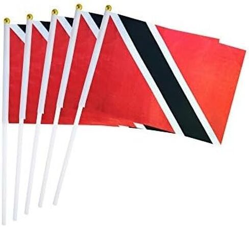 25 Pack Hand Held Small Mini Flag Trinidad Trinidan Flag Stick Flag Round Top National Country Flags,Party Decorations Supplies For Parades,World Cup,Festival Events,International Festival in Saudi Arabia