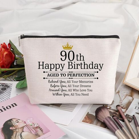 90th Birthday Gifts for Women Travel Zipper Makeup Bag 90th Birthday Gift Ideas Mom Grandmother Aunt Happy 90th Birthday 90th Birthday Party Decorations in Saudi Arabia
