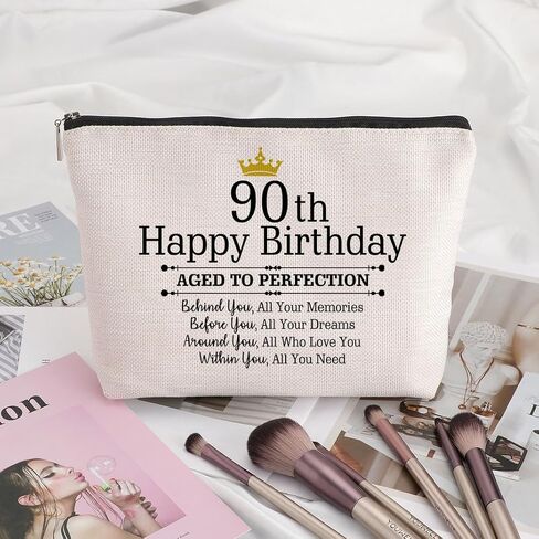 90th Birthday Gifts for Women Travel Zipper Makeup Bag 90th Birthday Gift Ideas Mom Grandmother Aunt Happy 90th Birthday 90th Birthday Party Decorations in Saudi Arabia
