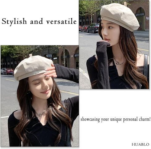 huablo]french beret hats for women Beige beret hat Solid Color Cotton Beret Cap for Womens Girls Lady in Saudi Arabia