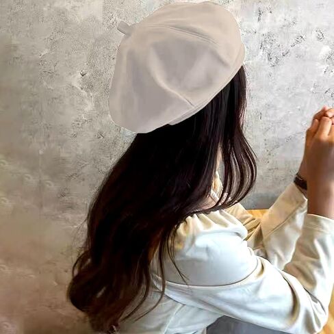 huablo]french beret hats for women Beige beret hat Solid Color Cotton Beret Cap for Womens Girls Lady in Saudi Arabia