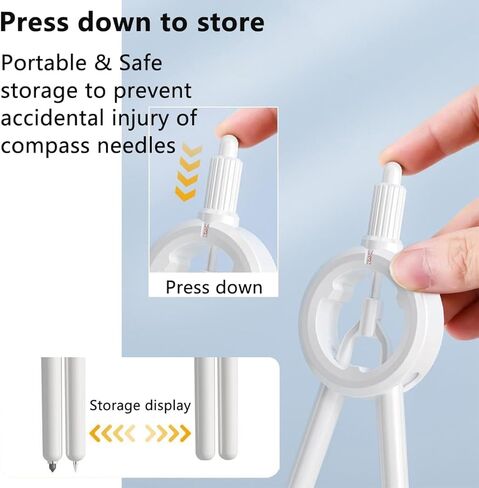 ترقية البوصلة الهندسية للرياضيات للطلاب، مع عبوة إضافية، بيضاء، تأتي مع مسطرة قياس، اضغط لسحب الإبرة المعدنية، لرسم بوصلة مكتب المدرسة in Kuwait