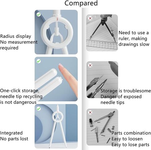 ترقية البوصلة الهندسية للرياضيات للطلاب، مع عبوة إضافية، بيضاء، تأتي مع مسطرة قياس، اضغط لسحب الإبرة المعدنية، لرسم بوصلة مكتب المدرسة in Kuwait