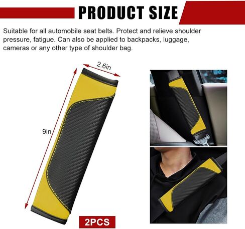 2 PCS Car Seat Belt Cover, Carbon Fiber Leather Auto Seat Belt Pads Cover, Safety Seatbelt Shoulder Strap Covers Protect Your Neck and Shoulder, Universal Car Accessories (Black+Yellow) in Saudi Arabia