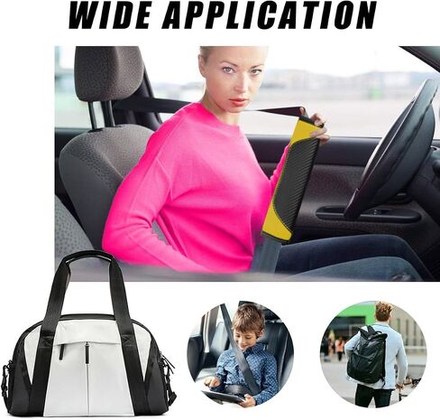 2 PCS Car Seat Belt Cover, Carbon Fiber Leather Auto Seat Belt Pads Cover, Safety Seatbelt Shoulder Strap Covers Protect Your Neck and Shoulder, Universal Car Accessories (Black+Yellow) in Saudi Arabia