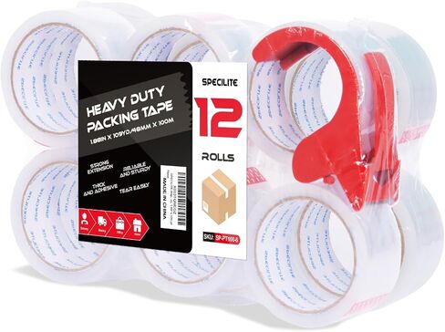 Heavy Duty Clear Packing Tape with Dispenser,No Noise Silent 6 Rolls 1.88 Inches X 55 Yards Packaging Tape,Ultra Strong, Transparent Tape Refill for Shipping, Moving, Mailing, Sealing in Kuwait