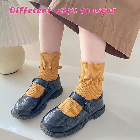 BISOUSOX Ruffle Socks for Girls Kids White Dress Ankle Crew Frilly Ruffled Cute Socks 6-8 10 12 Years Old in Saudi Arabia