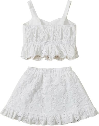 SHENHE Girl's Cute Short Sets 2 Piece Outfits Ruffle Pointelle Summer Sets Bow Knot Cami and Skirt in Saudi Arabia
