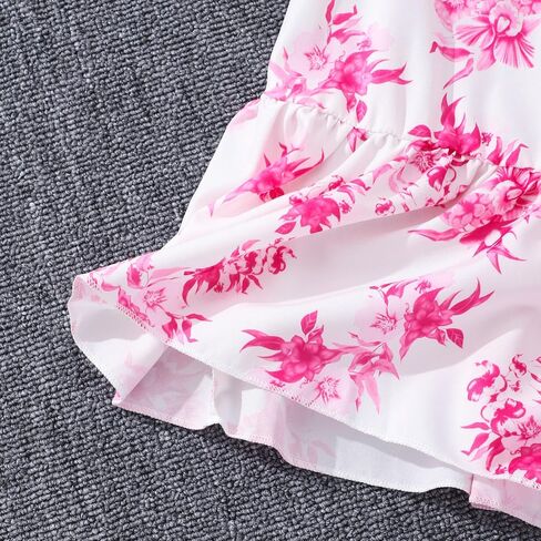 Girls 2PCS Shirred Puff Sleeve Ruffle Hem Top Blouse and Floral Print Elastic Waist Long Ruffle Hem Skirt Sets in Saudi Arabia