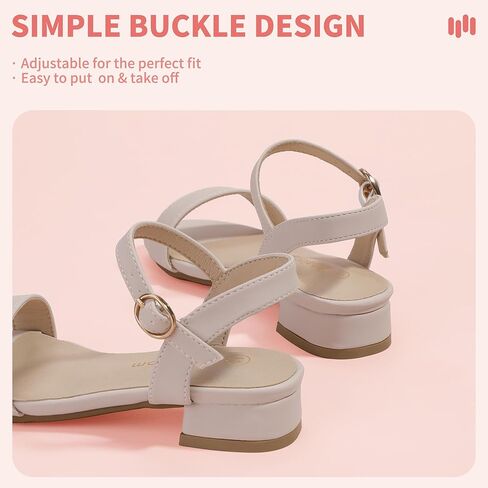Hehainom Girls Dress Shoes Sandals Open Toe Flower Girl Wedding Party School for Little Big Kids Chunky Low Heels Shoes in Saudi Arabia