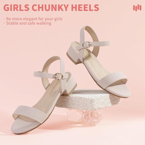 Hehainom Girls Dress Shoes Sandals Open Toe Flower Girl Wedding Party School for Little Big Kids Chunky Low Heels Shoes in Saudi Arabia