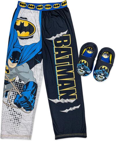 بنطلون صالة باتمان للأولاد Cozeez مع شباشب متطابقة بمقاسات 4/5، 6/7، 8، 10/12، أسود/أزرق in Kuwait