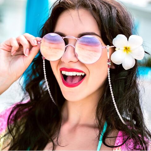 سلسلة نظارات لؤلؤية مضادة للانزلاق ومضادة للسقوط، حامل سلسلة النظارات للنساء والفتيات، قلادة قناع النظارات الشمسية (وردي) in Saudi Arabia