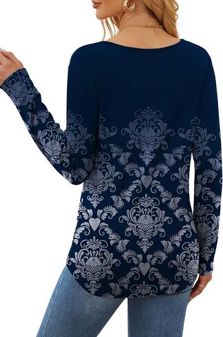 OFEEFAN Long Sleeve Shirts for Women V Neck Dressy Casual Blouses Trendy Fall Outfits Loose Fit Tunic Tops Curved Hem in Saudi Arabia