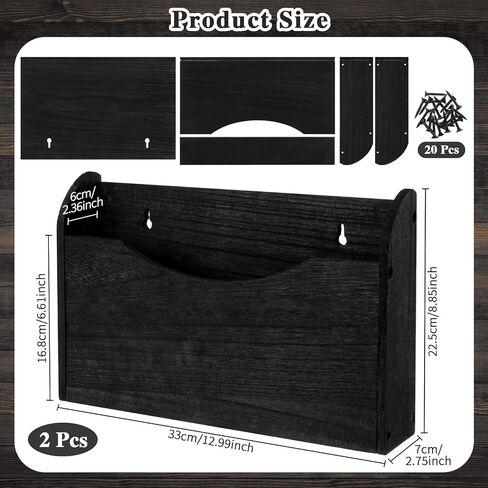 2 Pack Wood Magazine Holder Wall File Holder Mail Organizer Wall Mounted Wall Hanging File Organizer with 20 Screws for Office Mail Magazine Letter Paper Folder Organization(Black) in Saudi Arabia