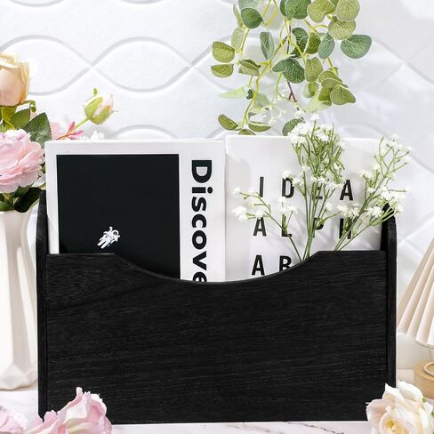 2 Pack Wood Magazine Holder Wall File Holder Mail Organizer Wall Mounted Wall Hanging File Organizer with 20 Screws for Office Mail Magazine Letter Paper Folder Organization(Black) in Saudi Arabia