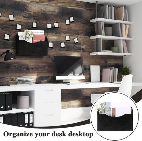 2 Pack Wood Magazine Holder Wall File Holder Mail Organizer Wall Mounted Wall Hanging File Organizer with 20 Screws for Office Mail Magazine Letter Paper Folder Organization(Black) in Saudi Arabia