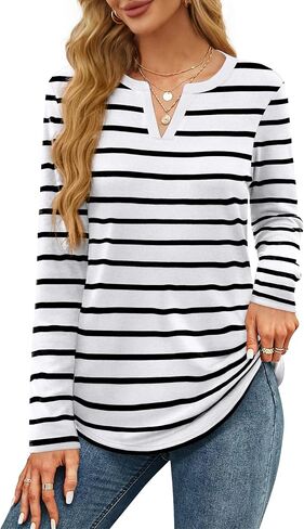 OFEEFAN Long Sleeve Shirts for Women V Neck Dressy Casual Blouses Trendy Fall Outfits Loose Fit Tunic Tops Curved Hem in Saudi Arabia