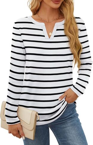OFEEFAN Long Sleeve Shirts for Women V Neck Dressy Casual Blouses Trendy Fall Outfits Loose Fit Tunic Tops Curved Hem in Saudi Arabia