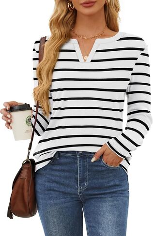 OFEEFAN Long Sleeve Shirts for Women V Neck Dressy Casual Blouses Trendy Fall Outfits Loose Fit Tunic Tops Curved Hem in Saudi Arabia