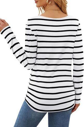 OFEEFAN Long Sleeve Shirts for Women V Neck Dressy Casual Blouses Trendy Fall Outfits Loose Fit Tunic Tops Curved Hem in Saudi Arabia