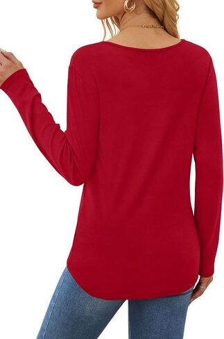 OFEEFAN Long Sleeve Shirts for Women V Neck Dressy Casual Blouses Trendy Fall Outfits Loose Fit Tunic Tops Curved Hem in Saudi Arabia