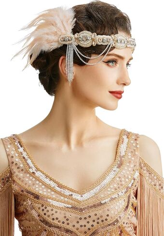 BABEYOND 1920s إكسسوارات أزياء غاتسبي مجموعة إكسسوارات 20s عصابة رأس فلابر قفازات قلادة من اللؤلؤ in Saudi Arabia