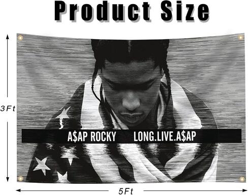 Asap Rocky Flag, Rapper Asap Rocky Music Album Cover 3X5 Feet Flag, A$AP Rapper Flags, Black Rap Tapestry with 4 Brass Grommets, Double Line Design and Premium Polyester Asap Rocky Tapestry in Saudi Arabia
