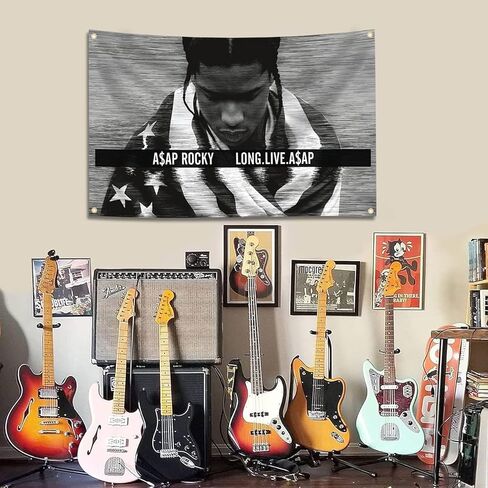 Asap Rocky Flag, Rapper Asap Rocky Music Album Cover 3X5 Feet Flag, A$AP Rapper Flags, Black Rap Tapestry with 4 Brass Grommets, Double Line Design and Premium Polyester Asap Rocky Tapestry in Saudi Arabia