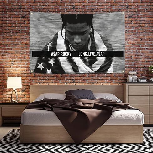 Asap Rocky Flag, Rapper Asap Rocky Music Album Cover 3X5 Feet Flag, A$AP Rapper Flags, Black Rap Tapestry with 4 Brass Grommets, Double Line Design and Premium Polyester Asap Rocky Tapestry in Saudi Arabia