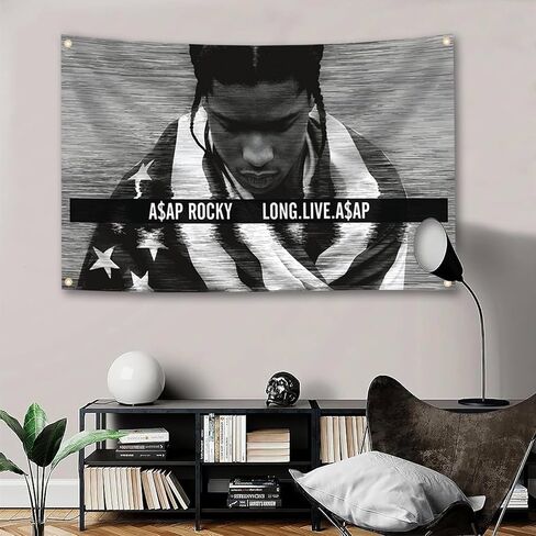 Asap Rocky Flag, Rapper Asap Rocky Music Album Cover 3X5 Feet Flag, A$AP Rapper Flags, Black Rap Tapestry with 4 Brass Grommets, Double Line Design and Premium Polyester Asap Rocky Tapestry in Saudi Arabia