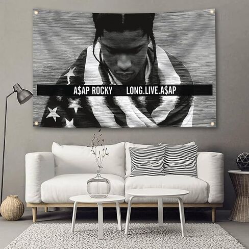 Asap Rocky Flag, Rapper Asap Rocky Music Album Cover 3X5 Feet Flag, A$AP Rapper Flags, Black Rap Tapestry with 4 Brass Grommets, Double Line Design and Premium Polyester Asap Rocky Tapestry in Saudi Arabia