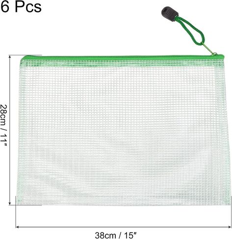MECCANIXITY Mesh Zipper Bags, B8 Size File Document Pockets Bill Pouch Folders for Office Home Supply, Green Pack of 6 in Saudi Arabia