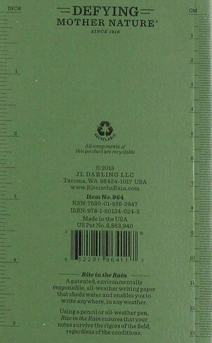 دفتر ملاحظات للجيب بغطاء ناعم ومقاوم للطقس من Rite in the Rain، مقاس 3.5 بوصة × 6 بوصة، غطاء أخضر، نمط عالمي (رقم 964) in Saudi Arabia