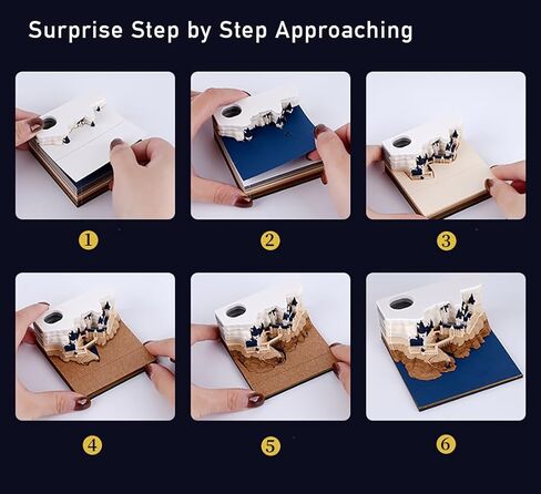 2024 Desk Calendar Memo Pad, Gonoce 3D Magic Castle Creative Time Piece Notepad with Lights and Pen Holder, 3D Memo Pad Decoration Gift in Saudi Arabia