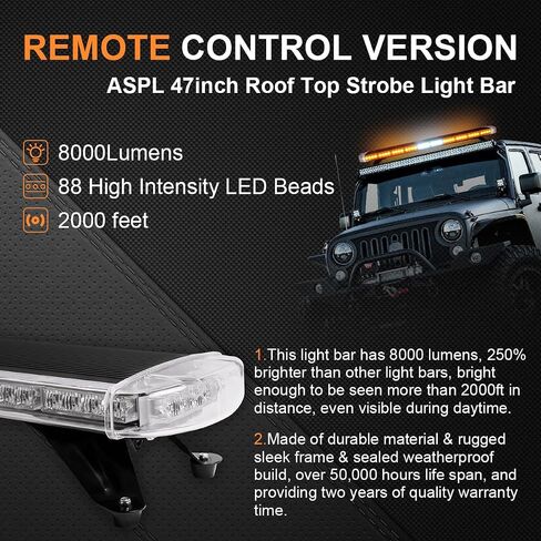 ASPL 47 بوصة شريط أضواء ستروب علوي منخفض مع وحدة تحكم عالية الكثافة 88 LED تحذير في حالات الطوارئ وامض مستشار حركة المرور ضوء محراث الثلج للشاحنات والمركبات سحب بيك اب (العنبر) in Saudi Arabia