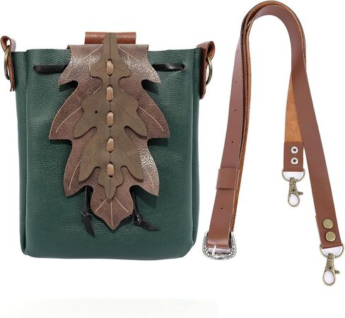 PROCOS Medieval Drawstring Faux Leather Shoulder Bag & Belt Pouch Renaissance Vintage Waist Pack Halloween Fairy ELF Cosplay (Green) in Saudi Arabia