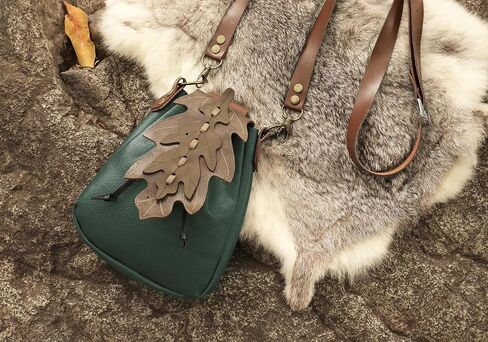 PROCOS Medieval Drawstring Faux Leather Shoulder Bag & Belt Pouch Renaissance Vintage Waist Pack Halloween Fairy ELF Cosplay (Green) in Saudi Arabia