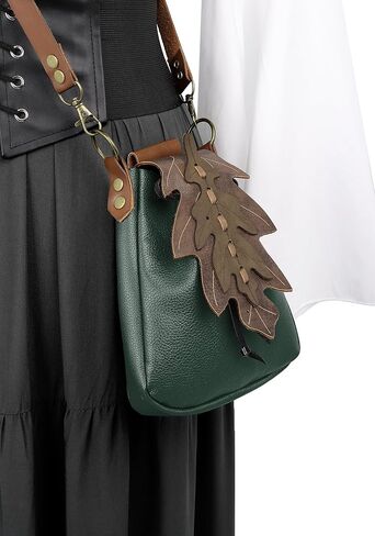 PROCOS Medieval Drawstring Faux Leather Shoulder Bag & Belt Pouch Renaissance Vintage Waist Pack Halloween Fairy ELF Cosplay (Green) in Saudi Arabia