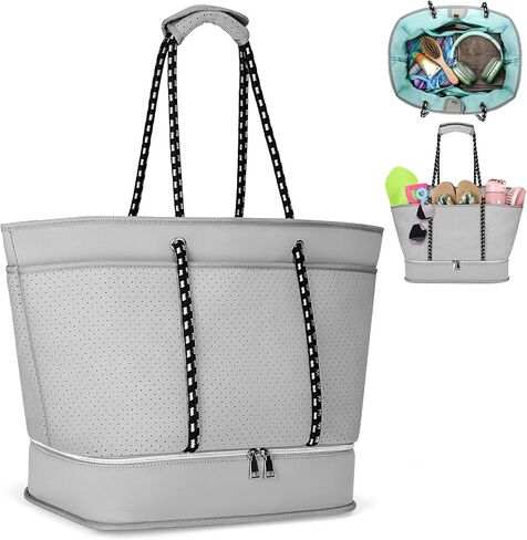 RAINSMORE Neoprene Beach Bags for Women 40L Waterproof Sandproof Travel Beach Tote Bag with Shoe Compartment Swim Pool Bag in Saudi Arabia